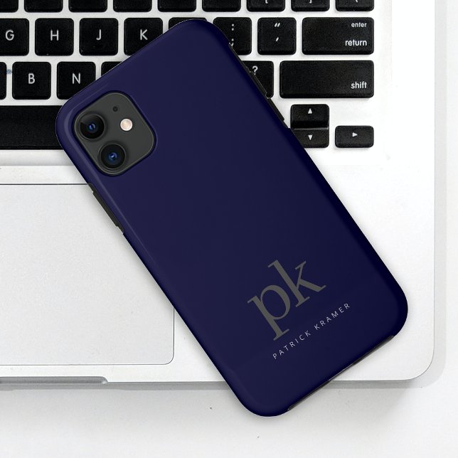 Navy Blue Modern Minimalist Simple Monogram Case-Mate iPhone Case (Creator Uploaded)