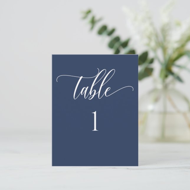 Navy Blue Modern Minimalist Table Number (Standing Front)
