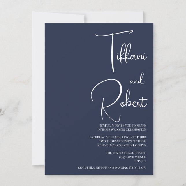 Navy Blue Modern Minimalist Wedding  Invitation (Front)