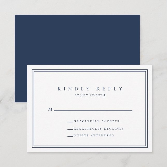 Navy Blue Modern Minimalist Wedding RSVP Card (Front/Back)