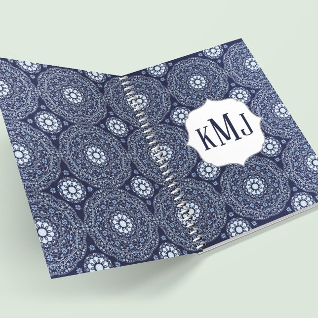 Navy Blue Modern Monogram Custom Notebook (With spiral binding available in other colors. )