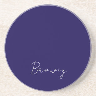 Navy Blue Modern Personalized Name Calligraphy  Coaster