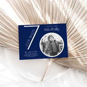 Navy Blue Modern Photo 70th Birthday Invitation