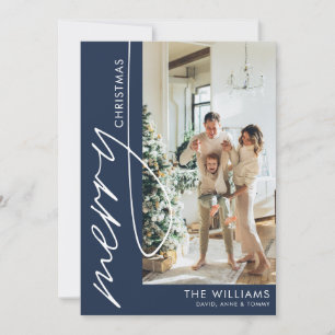 Navy Blue Modern Photo Christmas Holiday Card