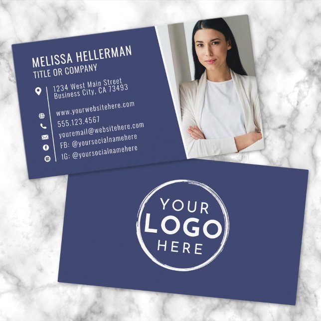 Navy Blue Modern Photo Logo Professional Business Card (Navy Blue Modern Photo Logo Professional Business Card )