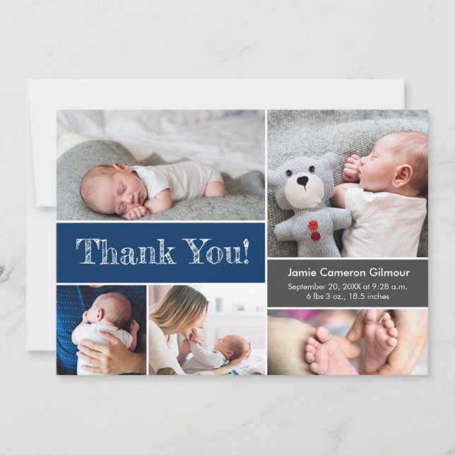 Navy Blue Modern Photos Baby Shower Thank you (Front)