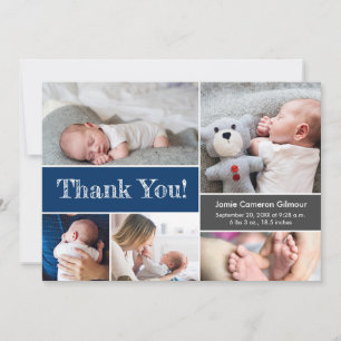Navy Blue Modern Photos Baby Shower Thank you Card