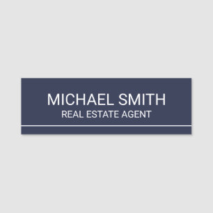 Navy Blue Modern Professional Personalized Name Tag