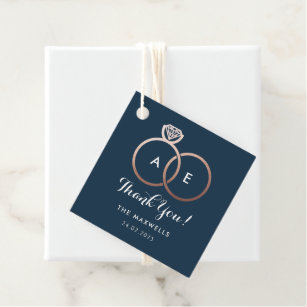 Navy Blue Modern Rose Gold Wedding Rings Favour Favour Tags