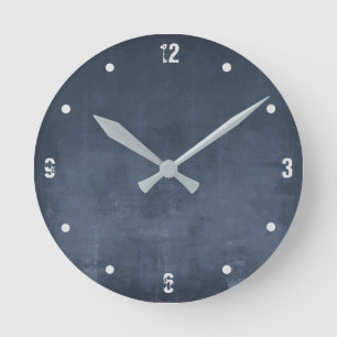 Navy Blue Modern Rustic Elegant Abstract Round Clock