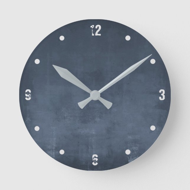 Navy Blue Modern Rustic Elegant Abstract Round Clock (Front)