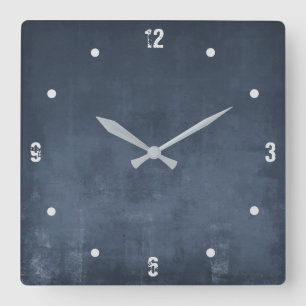 Navy Blue Modern Rustic Elegant Abstract Square Wall Clock