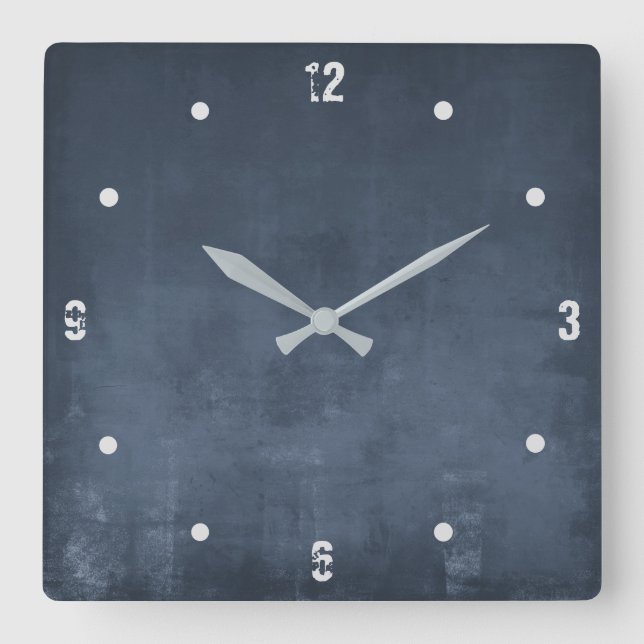 Navy Blue Modern Rustic Elegant Abstract Square Wall Clock (Front)