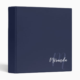 Navy Blue Modern Script Monogram and Name Binder