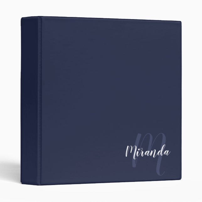 Navy Blue Modern Script Monogram and Name Binder (Front/Spine)