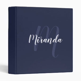 Navy Blue Modern Script Monogram and Name Binder