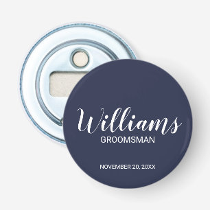 Navy Blue Modern Script Personalized Groomsman Bottle Opener