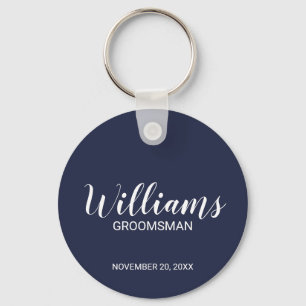 Navy blue Modern Script Personalized Groomsman Keychain