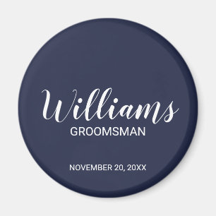Navy Blue Modern Script Personalized Groomsman Magnet
