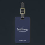 Navy Blue Modern Script Personalized Groomsmen Luggage Tag<br><div class="desc">Modern Script Personalized Groomsmen Luggage Tag
featuring personalized groomsman's name in white modern script font style with title and wedding date in modern sans serif font style on navy blue background.

Also perfect for Maid of Honour,  Flower Girl,  Mother of the Bride,  Groomsmen,  Best man and more.</div>