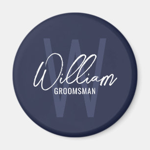 Navy Blue Modern Script Personalized Groomsmen Magnet