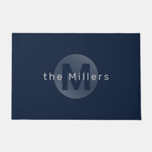 Navy blue modern simple personalized monogram door doormat