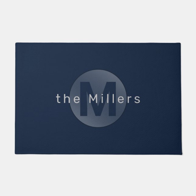 Navy blue modern simple personalized monogram door doormat (Front)