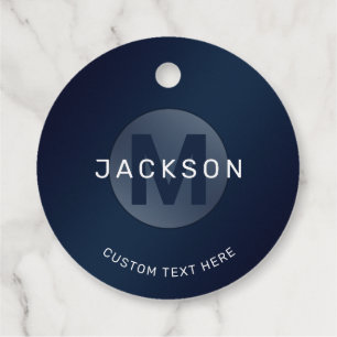 Navy blue modern simple personalized monogram favo favour tags