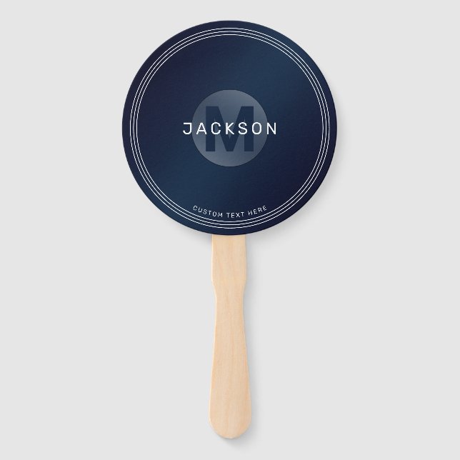 Navy blue modern simple personalized monogram hand fan (Front)