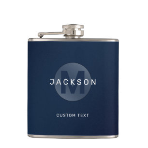 Navy blue modern simple personalized monogram hip flask
