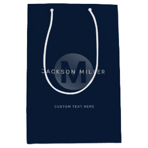 Navy blue modern simple personalized monogram medi medium gift bag
