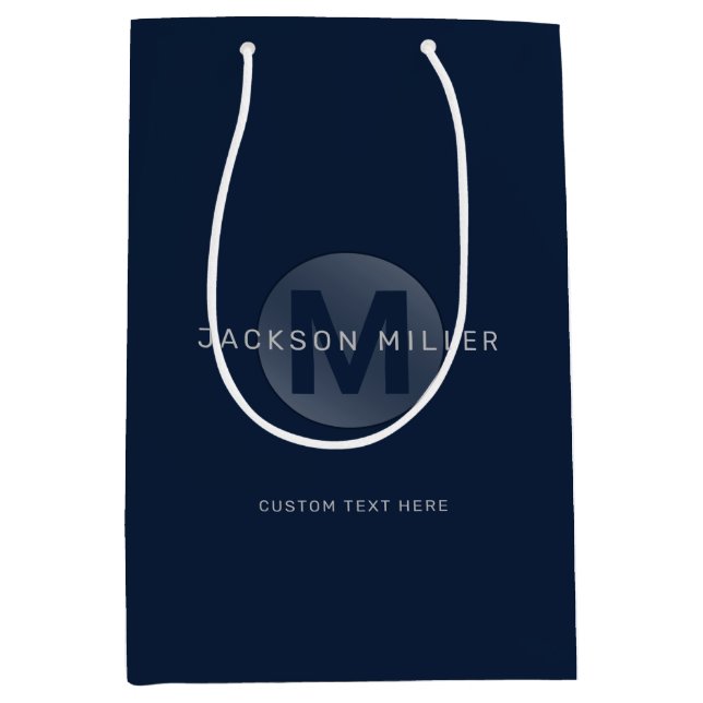 Navy blue modern simple personalized monogram medi medium gift bag (Front)