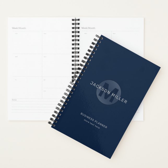 Navy blue modern simple personalized monogram  planner (Display)