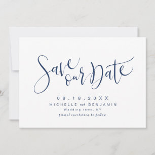 Navy Blue Modern Simple Script Save The Date