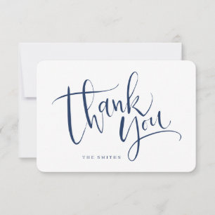 Navy Blue Modern Simple Script Thank You Card