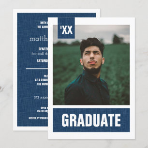 Navy Blue Modern Textured Photo Graduation Invitation