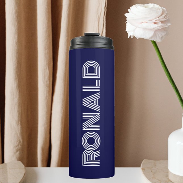 Navy Blue Modern Typography Personalized Thermal Tumbler (In Situ)