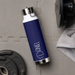 Navy Blue Modern Typography Personalized Water Bottle<br><div class="desc">Trendy, vacuum insulated water bottle that features personalized name in white, modern typography on a navy blue colour background. Personalize bottle by editing name and replacing name with your own as desired. Perfect for a birthday gift, wedding groomsman gift, etc. Select your water bottle style. Select your water bottle style....</div>