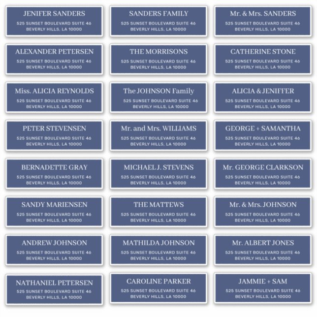 Navy blue modern typography wedding guest address (Front)