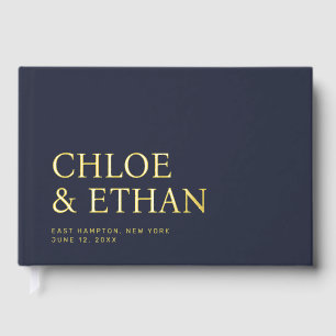 Navy Blue Modern Wedding Foil Guest Book