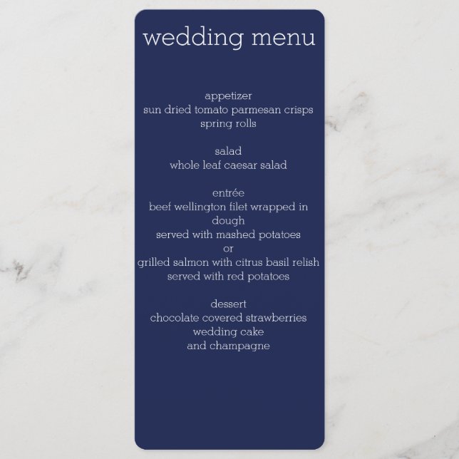 Navy Blue Modern Wedding Menu (Front)