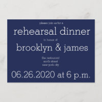 Navy Blue Modern Wedding Rehearsal Invitations