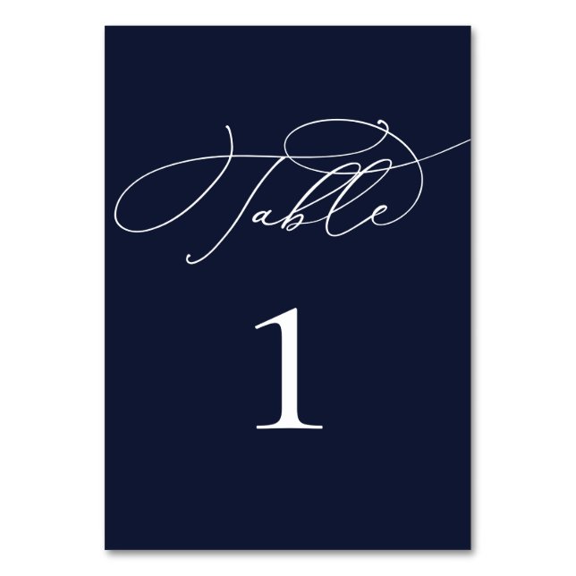 Navy Blue Modern Wedding Table Number (Front)