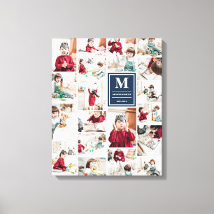 Navy Blue Monogram 19 Pictures Photo Collage Canvas Print