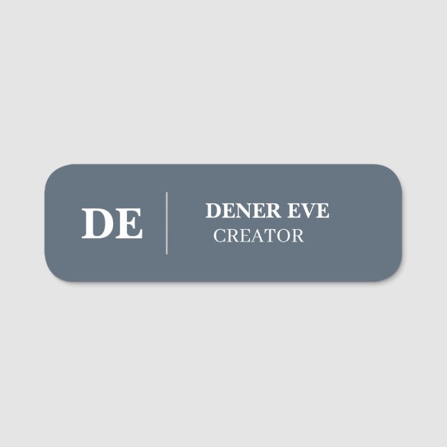 Navy Blue Monogram Clean Modern Identity Name Tag (Front)