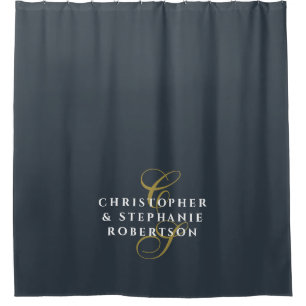 Navy Blue Monogram Couple Gold White Minimalist