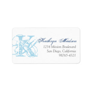 Navy blue monogram distress grunge return address label