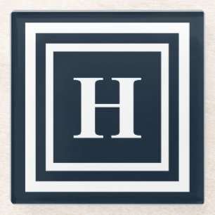 Navy Blue Monogram Glass Coaster
