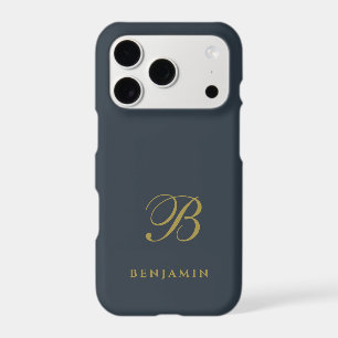 Navy Blue Monogram Gold Initial Name Minimal Men