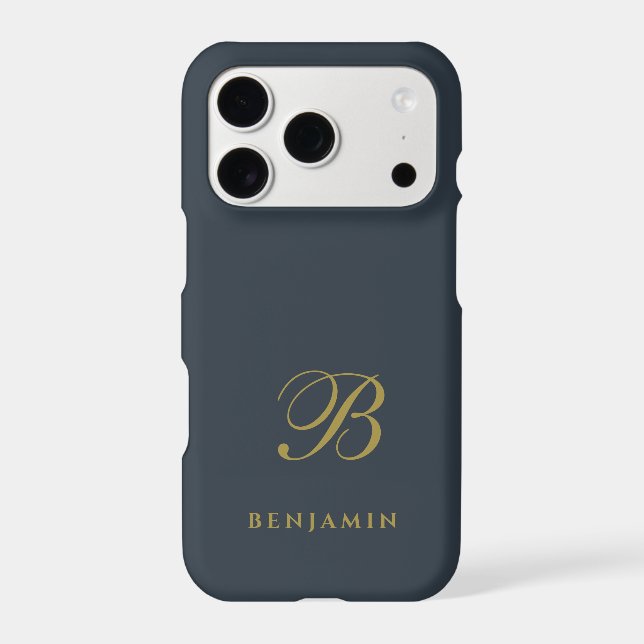 Navy Blue Monogram Gold Initial Name Minimal Men  (Back)